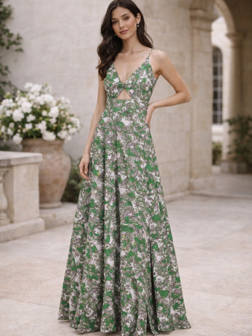L’AGENCE Porter Maxi Dress NWT Green Paisley Twist Front Size 2